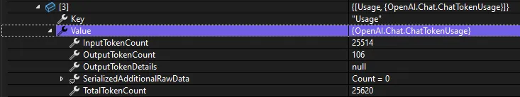 Token usage metadata screenshot